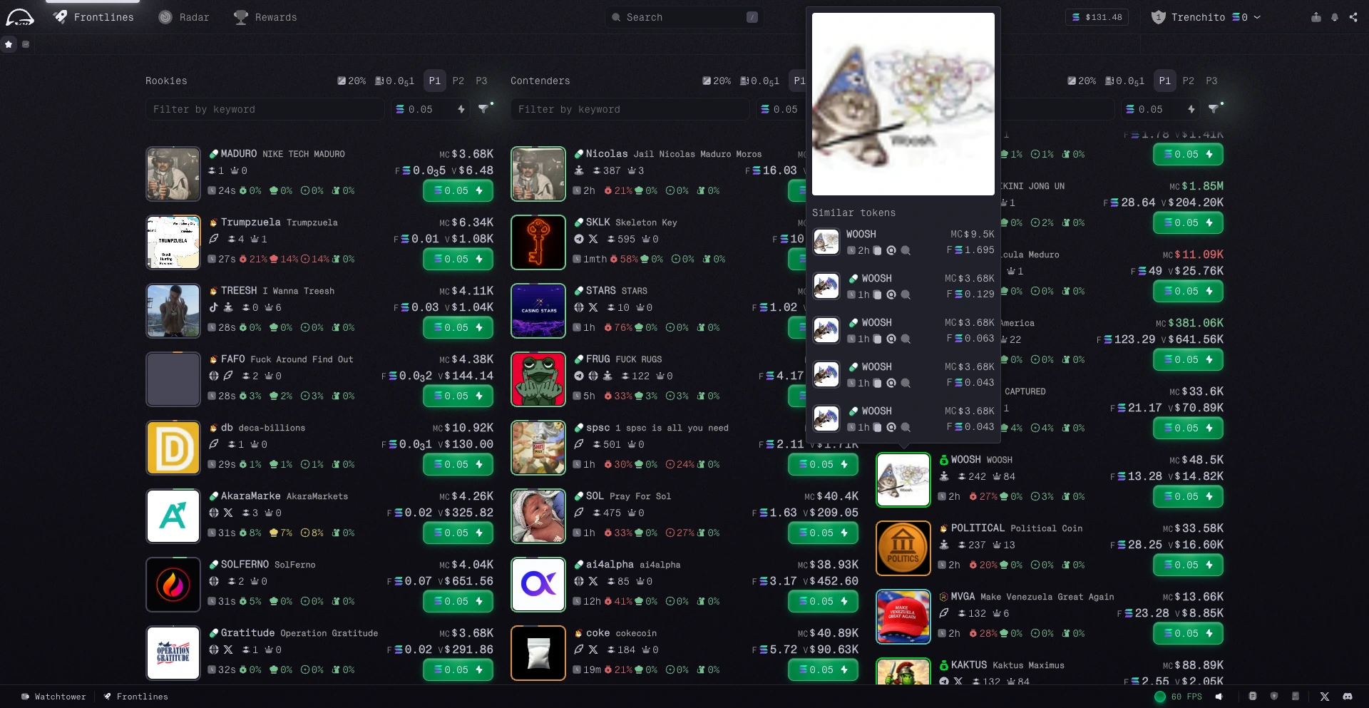 Similar tokens on the frontline page